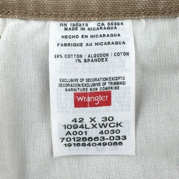 Wrangler Beige‎ 5-pocket Belt Loops Carpenter Work Cotton Pants 42 X 30 - Picture 3 of 7